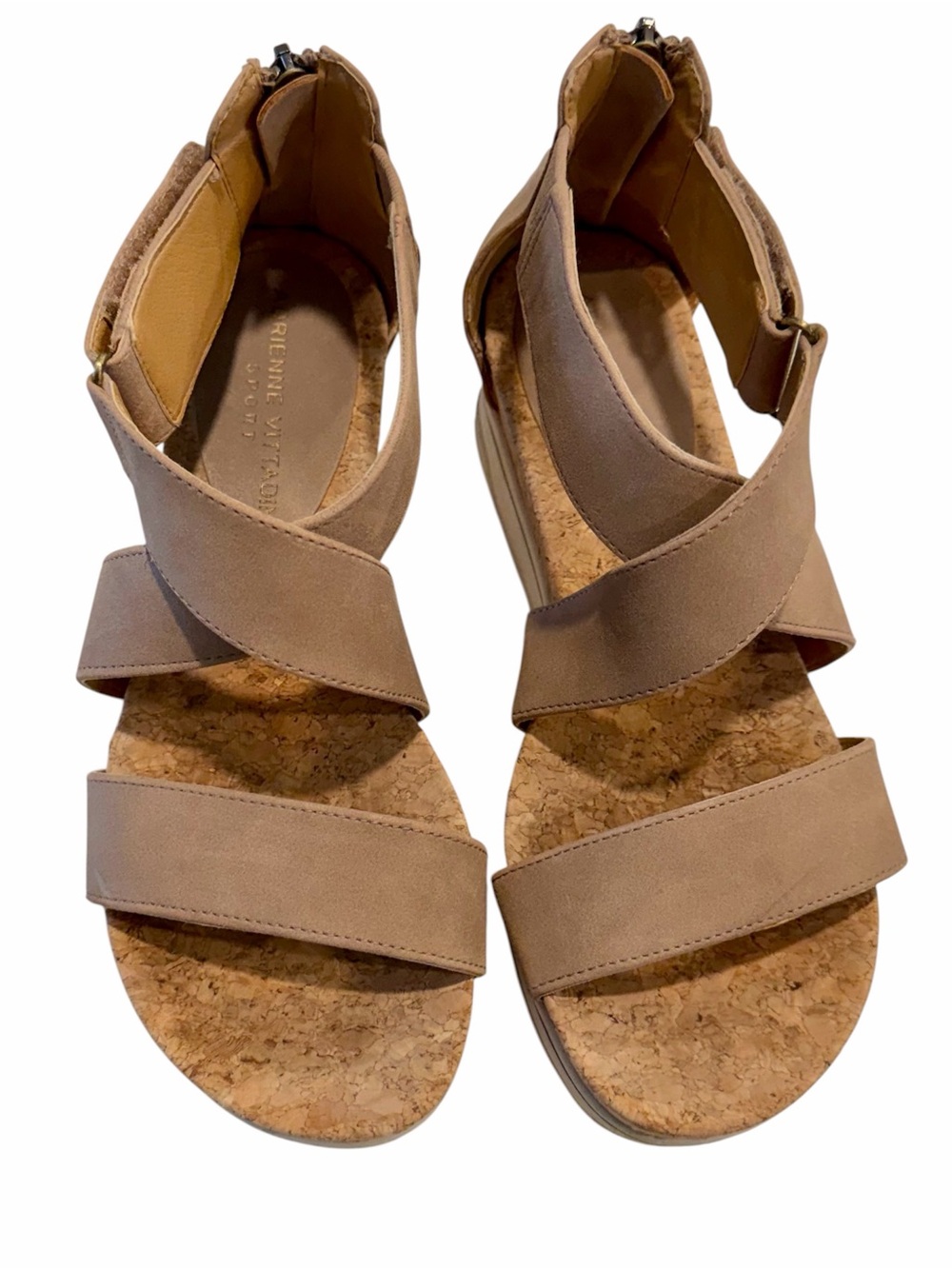 Adrienne Vittadini Taupe Crisscross Cork Wedge Sandals - Size: 7 - Picture 2 of 9